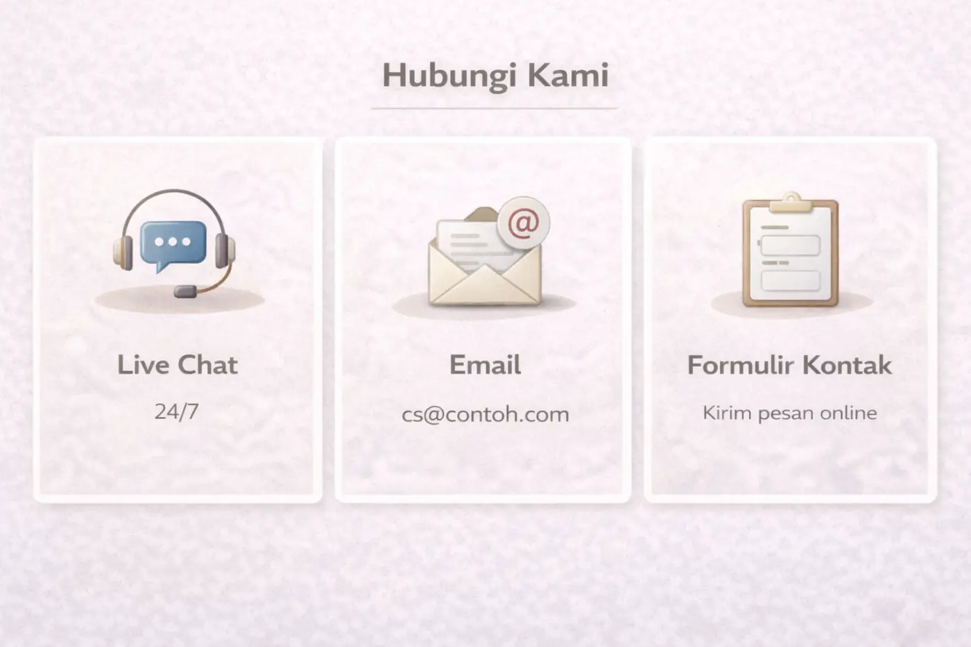 Ilustrasi halaman kontak BO Togel dengan opsi live chat dan email support