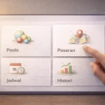 Ilustrasi dashboard bo togel pools dengan menu pools, jadwal, dan histori pasaran