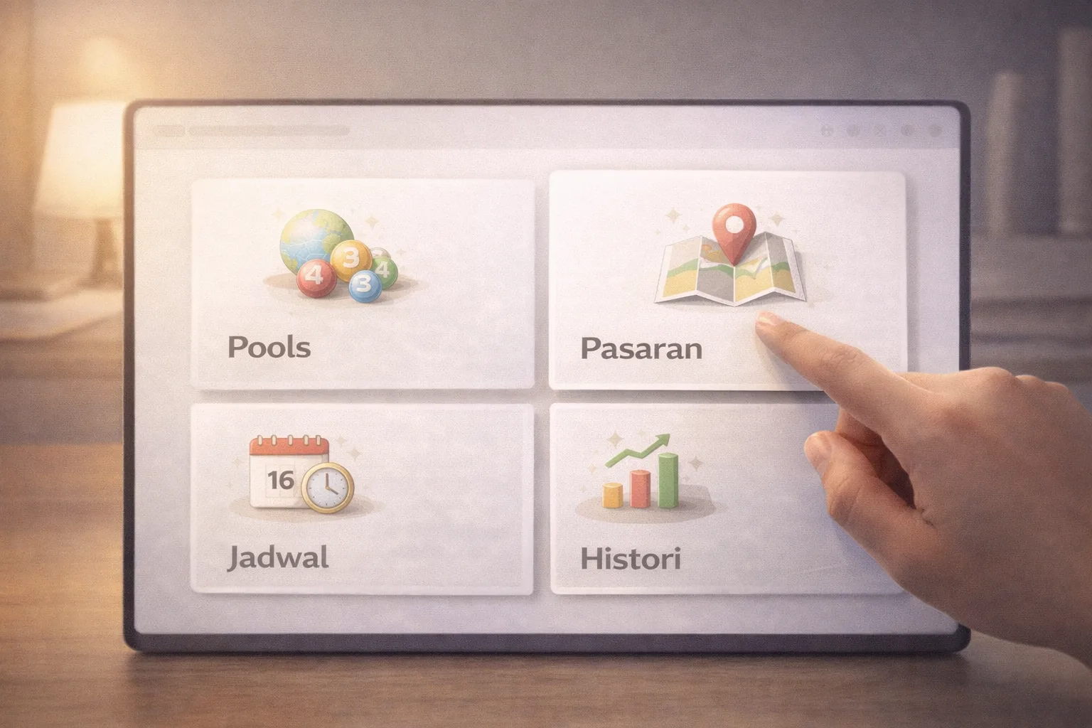 Ilustrasi dashboard bo togel pools dengan menu pools, jadwal, dan histori pasaran